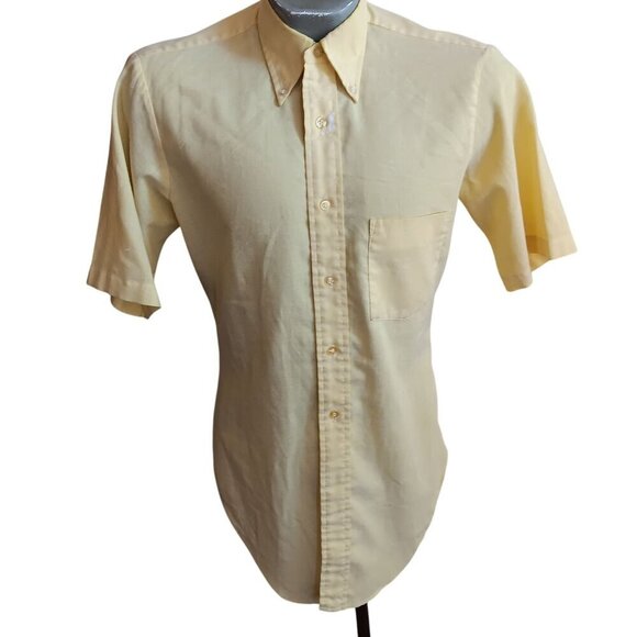 Vintage Arrow Cum Laude Decron Oxford Yellow Short Sleeve Shirt 14.5 Small Trash - Picture 1 of 10